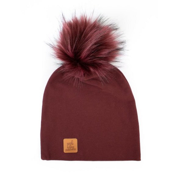 Peekaboo Homemade Burgundy Slouchy Beanie with Pompom - Picture 1 of 1